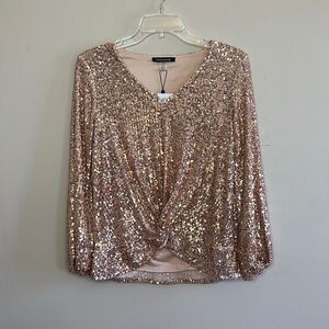 NWT Cable & Gauge Gold Sequin Twist Front Blouse - Size XS